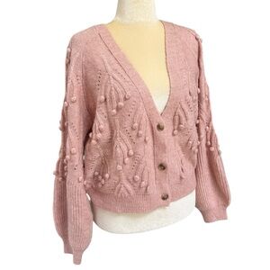 Grey Collective Knit Raglan Cardigan Sweater Size Large Pink Cozy